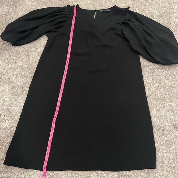 Zara Women's Black Crewneck Shift Dress Puffy Sleeve Size Medium - Picture 5 of 6